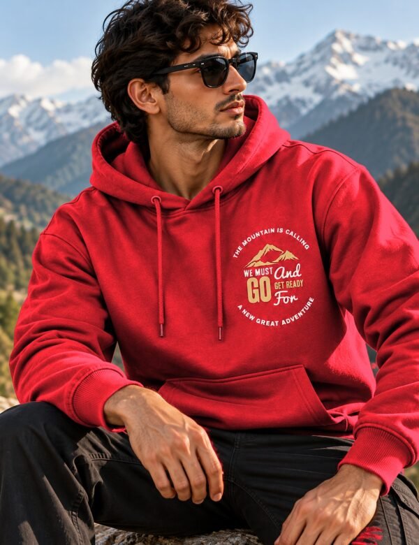 mountain-hoodie-red-lifestyle-1 The Mountain Is Calling Pullover Hoodie — 300 GSM