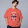 muscle-classic-car-club-tshirt-coral-front Muscle Classic Car Club 240 GSM Oversized Tee in coral, front view – Kool Kameez