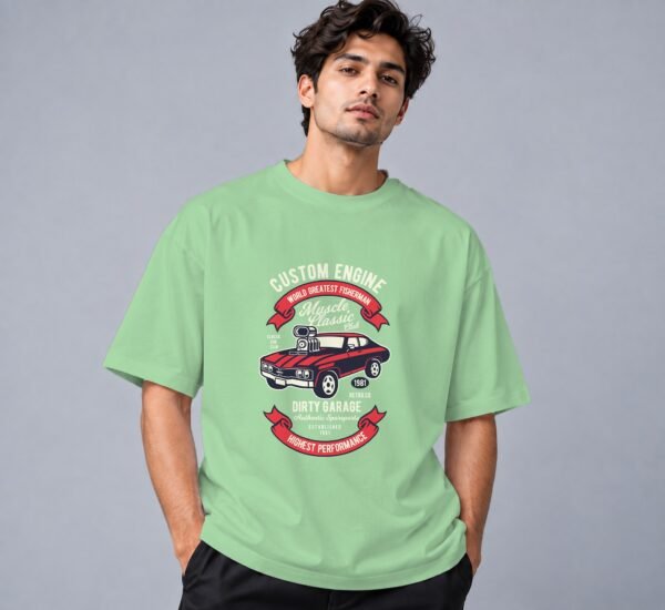 muscle-classic-car-club-tshirt-jade-front Muscle Classic Car Club Retro Round Neck T-Shirt in jade, front view – Kool Kameez