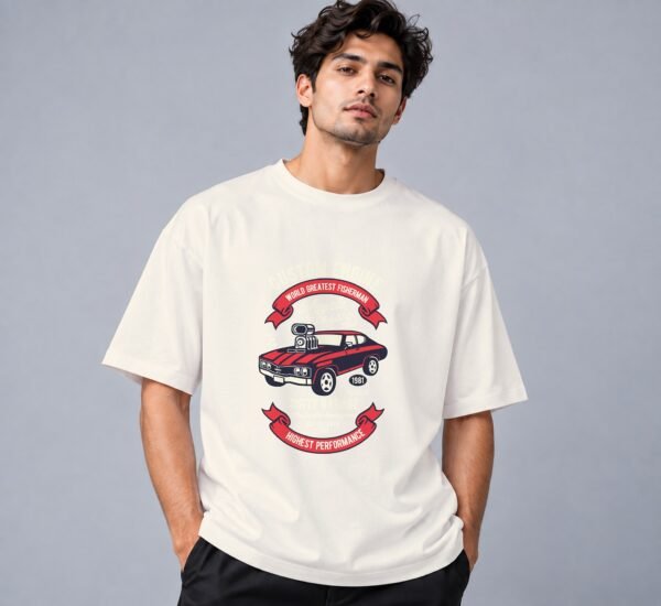 muscle-classic-car-club-tshirt-off-white-front Muscle Classic Car Club 240 GSM Oversized Tee in off white, front view – Kool Kameez