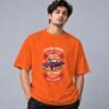 muscle-classic-car-club-tshirt-orange-front Muscle Classic Car Club Retro Round Neck T-Shirt in orange, front view – Kool Kameez