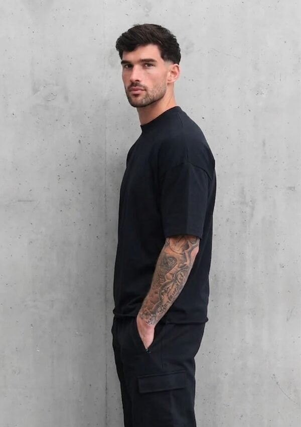 Navy Blue 220 GSM Oversized Tee side HD Navy Blue 220 GSM Oversized Tee - side view