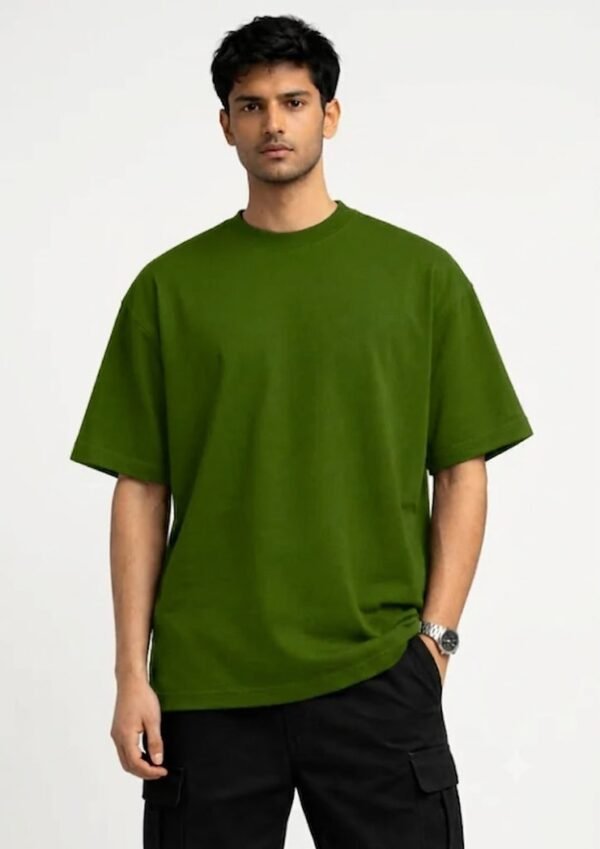 Olive Green 220 GSM Oversized Tee - front view
