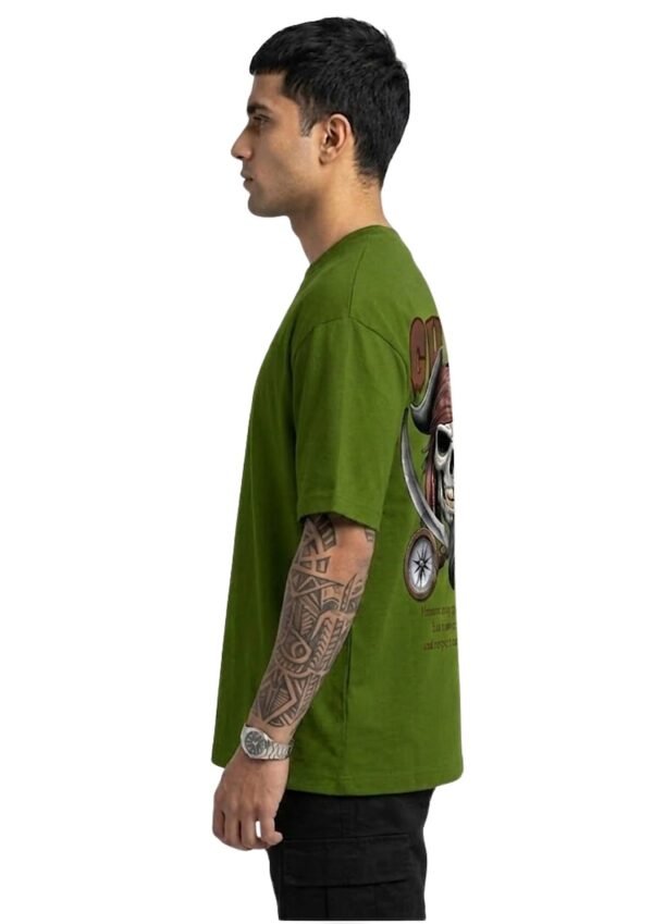 Olive Green 220 GSM Oversized Tee - side view