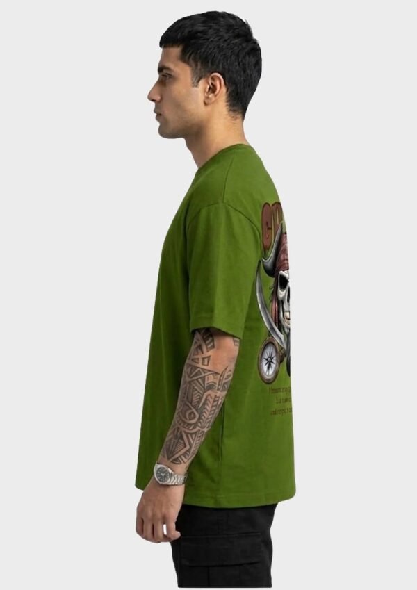 Olive Green 220 GSM Oversized Tee - side view