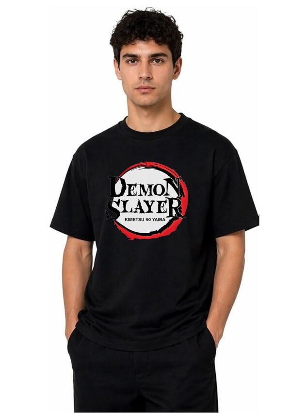 Red Ring Round Neck T-Shirt in Black, front view