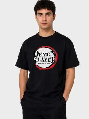 Red Ring Round Neck T-Shirt - Black - front Red Ring Round Neck T-Shirt in Black, front view