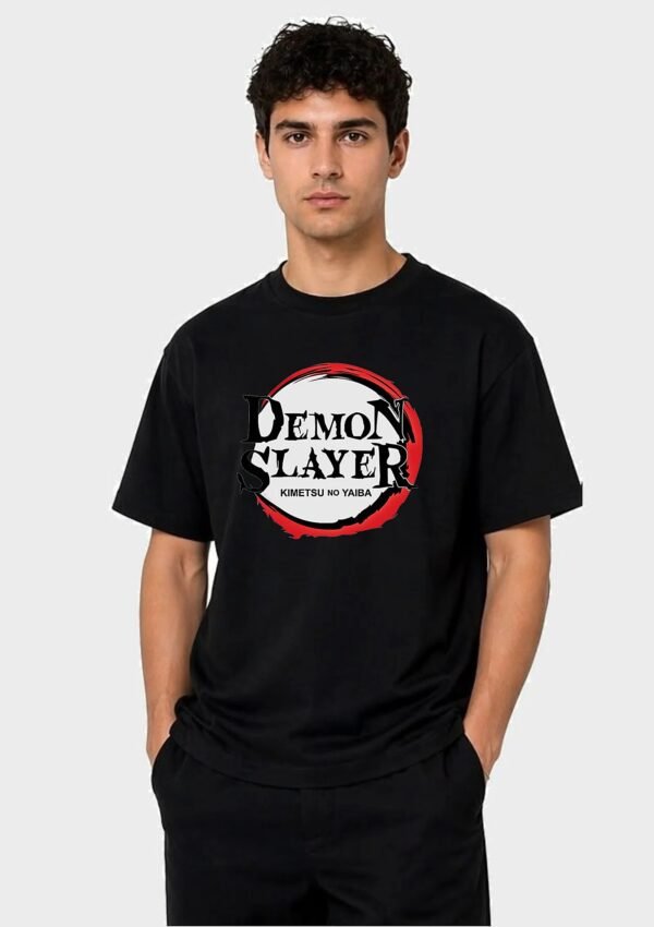 Red Ring Round Neck T-Shirt in Black, front view