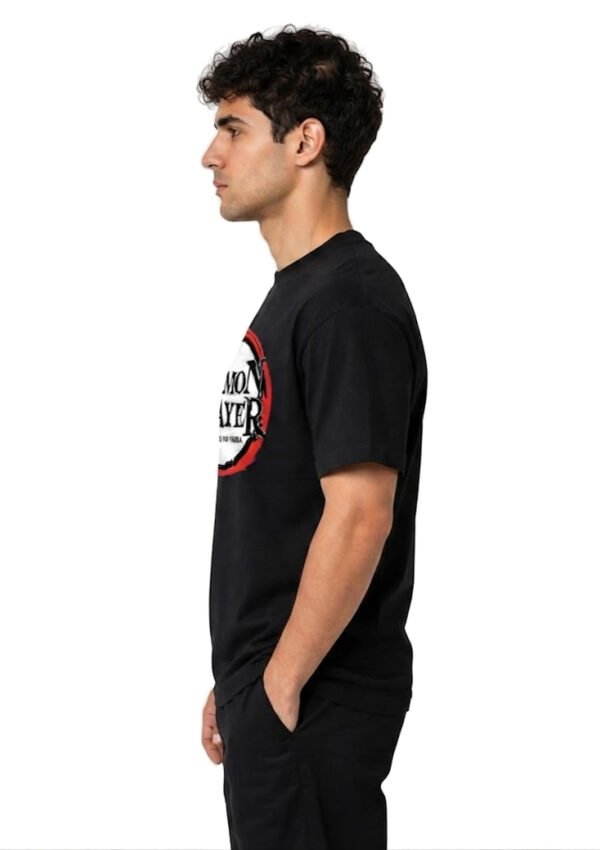 Red Ring Round Neck T-Shirt in Black, side view