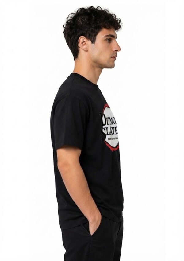 Red Ring Round Neck T-Shirt in Black, side view