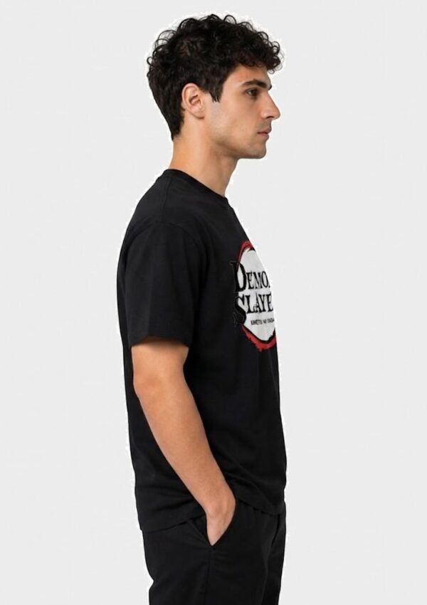 Red Ring Round Neck T-Shirt in Black, side view