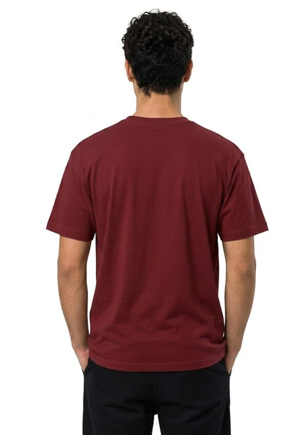 Red Ring Round Neck T-Shirt in Maroon, back view
