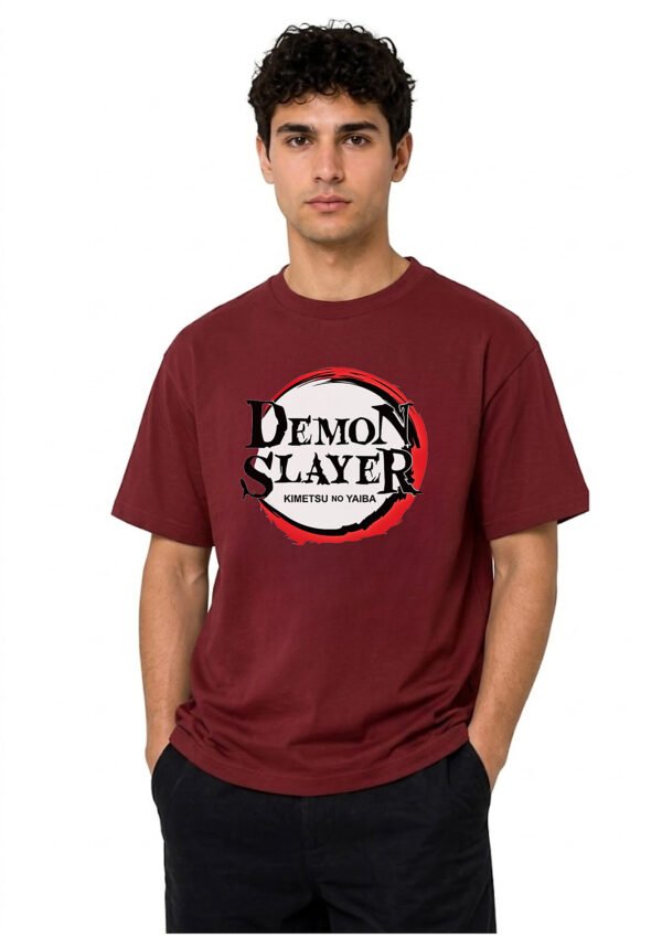 Red Ring Round Neck T-Shirt in Maroon, front view