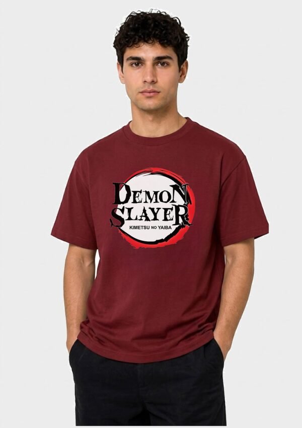 Red Ring Round Neck T-Shirt in Maroon, front view