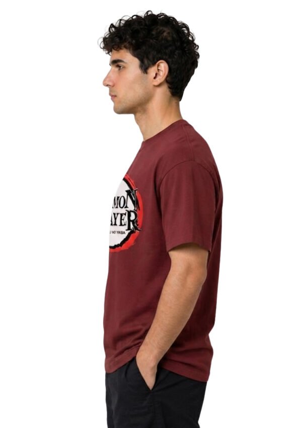 Red Ring Round Neck T-Shirt in Maroon, side view
