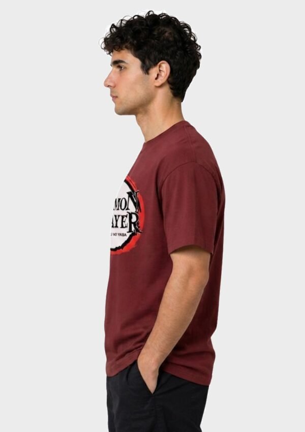 Red Ring Round Neck T-Shirt in Maroon, side view