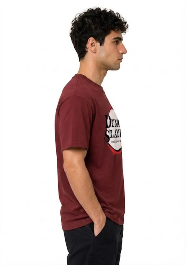 Red Ring Round Neck T-Shirt in Maroon, side view