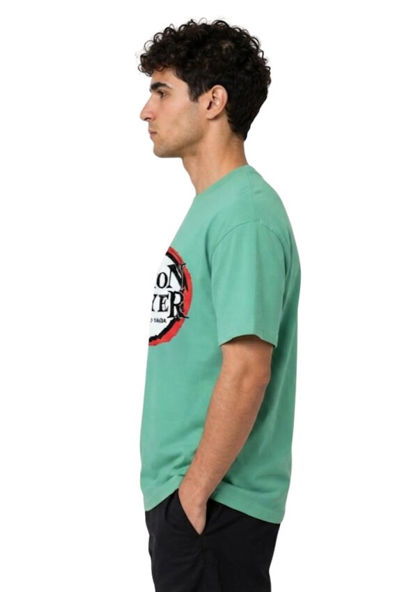 Red Ring Round Neck T-Shirt in Mint Green, side view