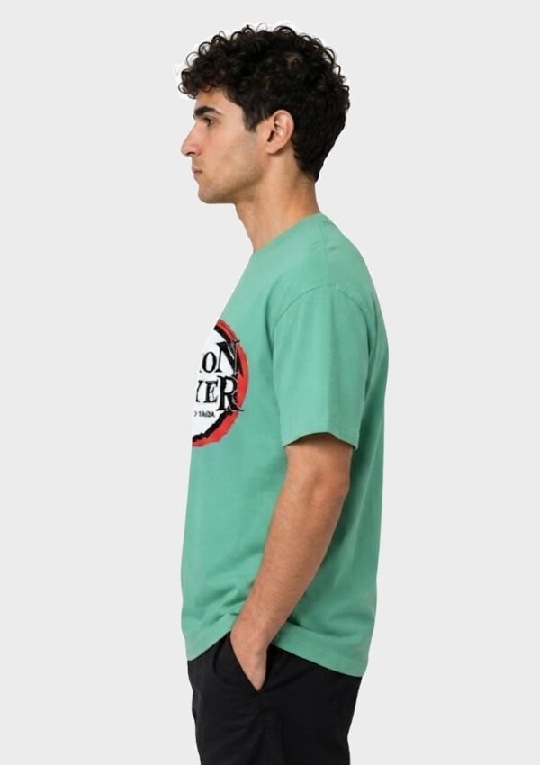 Red Ring Round Neck T-Shirt in Mint Green, side view