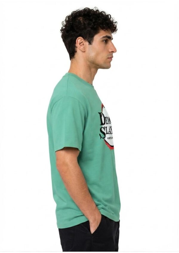 Red Ring Round Neck T-Shirt in Mint Green, side view
