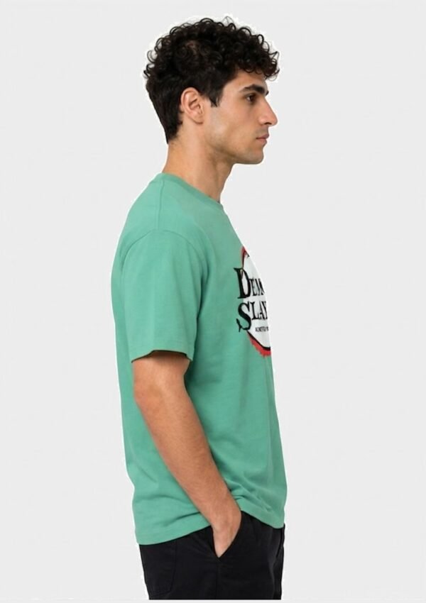 Red Ring Round Neck T-Shirt in Mint Green, side view