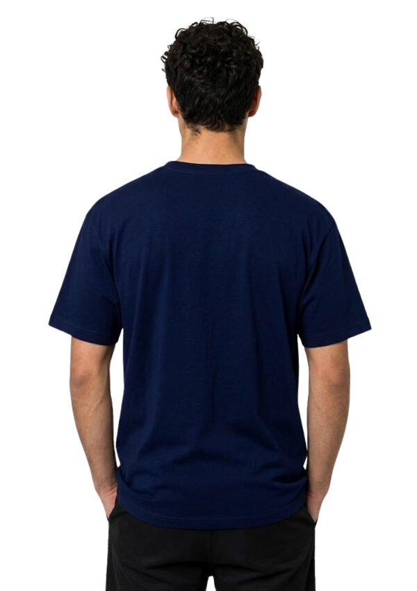 Red Ring Round Neck T-Shirt in Navy Blue, back view