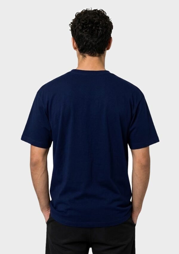 Red Ring Round Neck T-Shirt in Navy Blue, back view