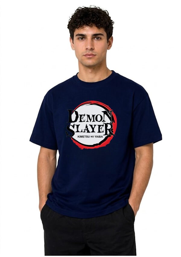 Red Ring Round Neck T-Shirt in Navy Blue, front view
