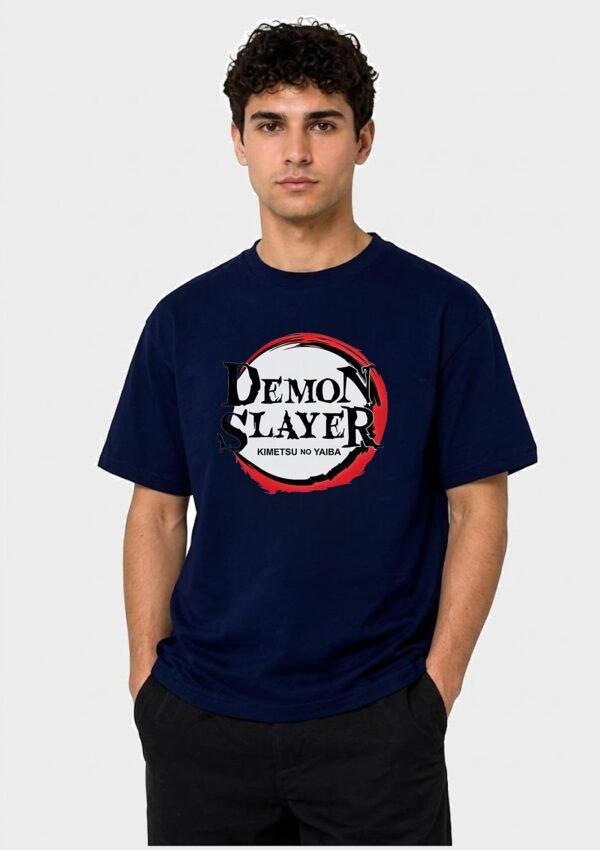 Red Ring Round Neck T-Shirt in Navy Blue, front view