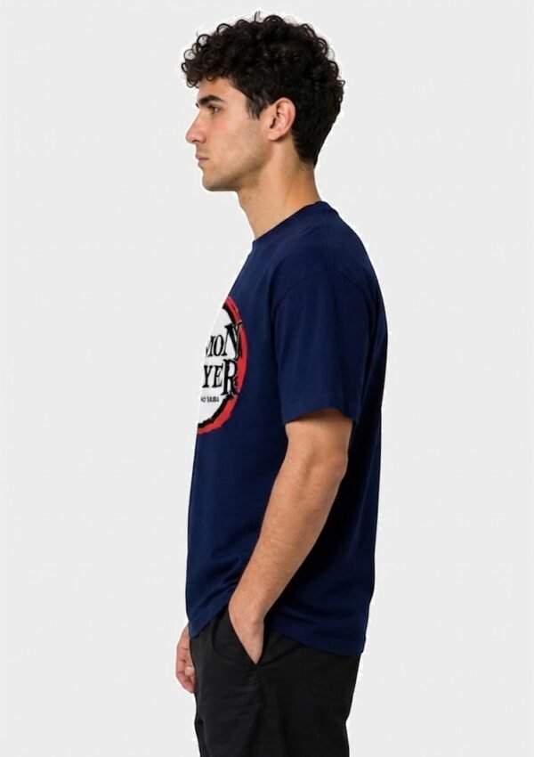 Red Ring Round Neck T-Shirt in Navy Blue, side view