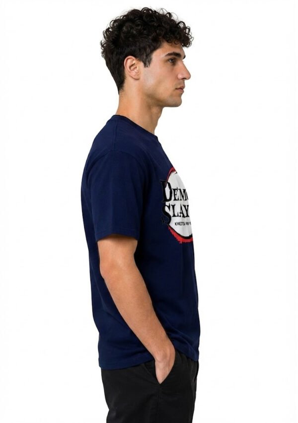 Red Ring Round Neck T-Shirt in Navy Blue, side view