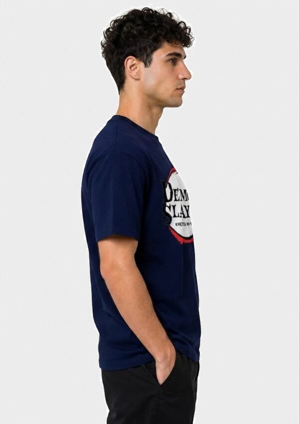 Red Ring Round Neck T-Shirt in Navy Blue, side view