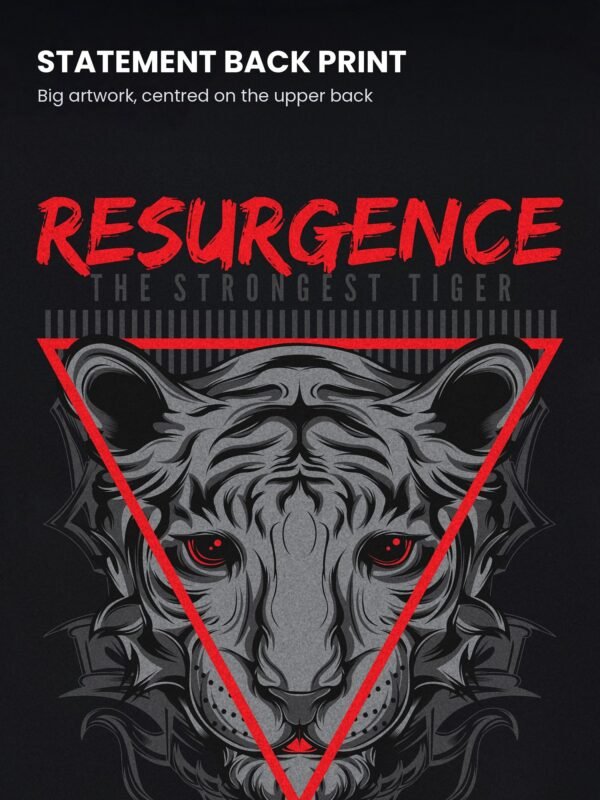 Print close-up on the Resurgence Tiger tee