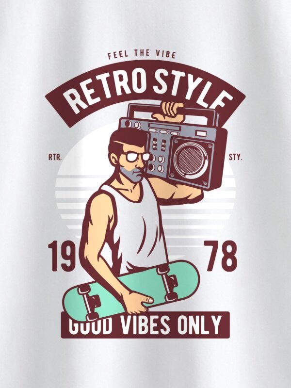 Retro Style Good Vibes Only Round Neck T-Shirt - Print Detail