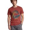 Retro Wave Palm Round Neck T-Shirt - brown front Brown retro wave and palm tree graphic round neck t-shirt, front view