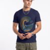 Retro Wave Palm Round Neck T-Shirt - navy front Navy blue retro wave and palm tree graphic round neck t-shirt, front view