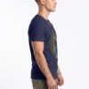 Retro Wave Palm Round Neck T-Shirt - navy side Navy blue retro wave and palm tree graphic round neck t-shirt, side view