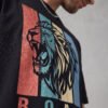 Roar Lion Round Neck T-Shirt in Black, print close-up