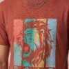 Roar Lion Round Neck T-Shirt in Brown, print close-up
