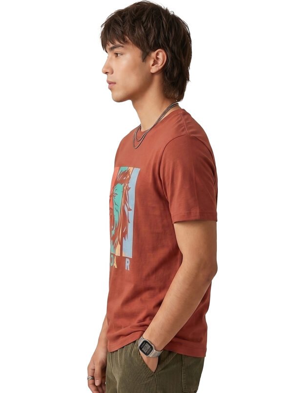 Roar Lion Round Neck T-Shirt in Brown, side view