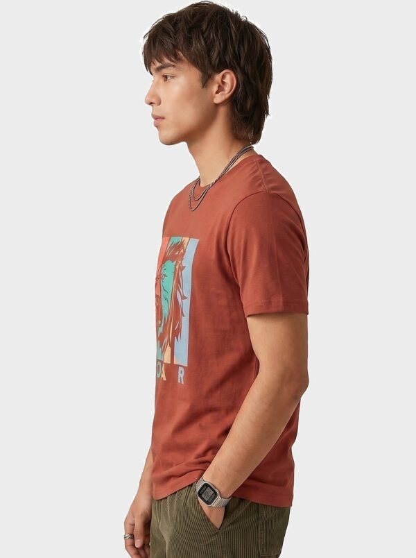 Roar Lion Round Neck T-Shirt - Brown - side Roar Lion Round Neck T-Shirt in Brown, side view