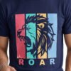 Roar Lion Round Neck T-Shirt in Navy Blue, print close-up