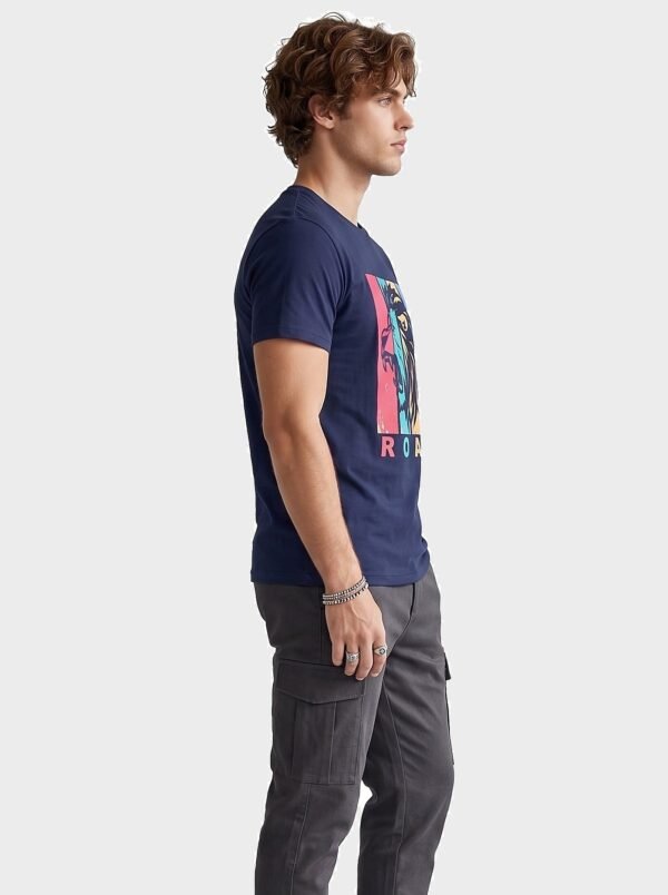 Roar Lion Round Neck T-Shirt - Navy Blue - side Roar Lion Round Neck T-Shirt in Navy Blue, side view