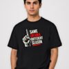 Same Drama Different Season round neck t-shirt in Black – front view with the raised-finger chest print