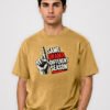 Same Drama Different Season round neck t-shirt in Mustard – front view with the raised-finger chest print