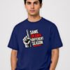 Same Drama Different Season round neck t-shirt in Navy Blue – front view with the raised-finger chest print