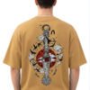 Mustard Sharingan kunai and crows anime oversized t-shirt, full back print