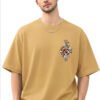 Mustard Sharingan kunai and crows anime oversized t-shirt, front view with small chest print