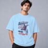 Born To Skate Skateboard Club 240 GSM Oversized Tee in baby blue, front view – Kool Kameez