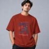 Born To Skate Skateboard Club Retro Round Neck T-Shirt in brick red, front view – Kool Kameez